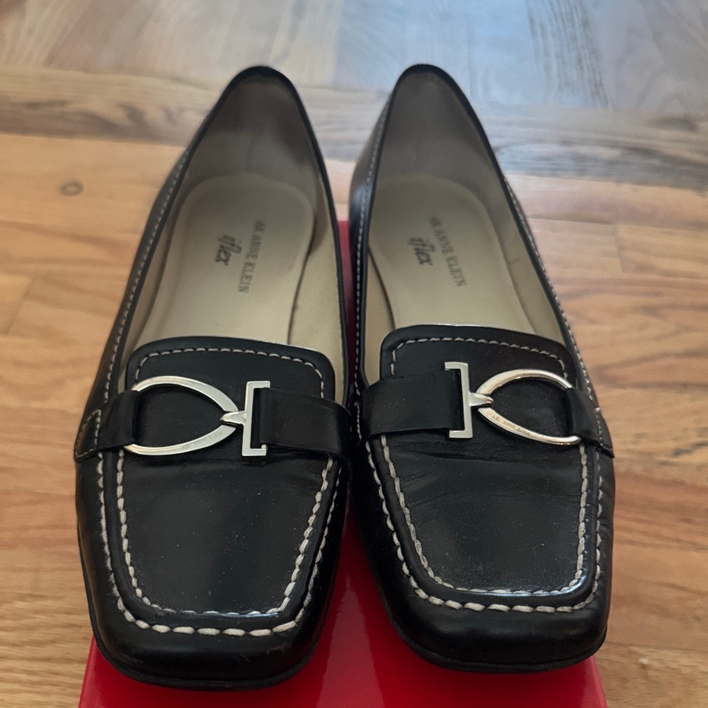 Anne Klein Black Loafers with Silver Detail